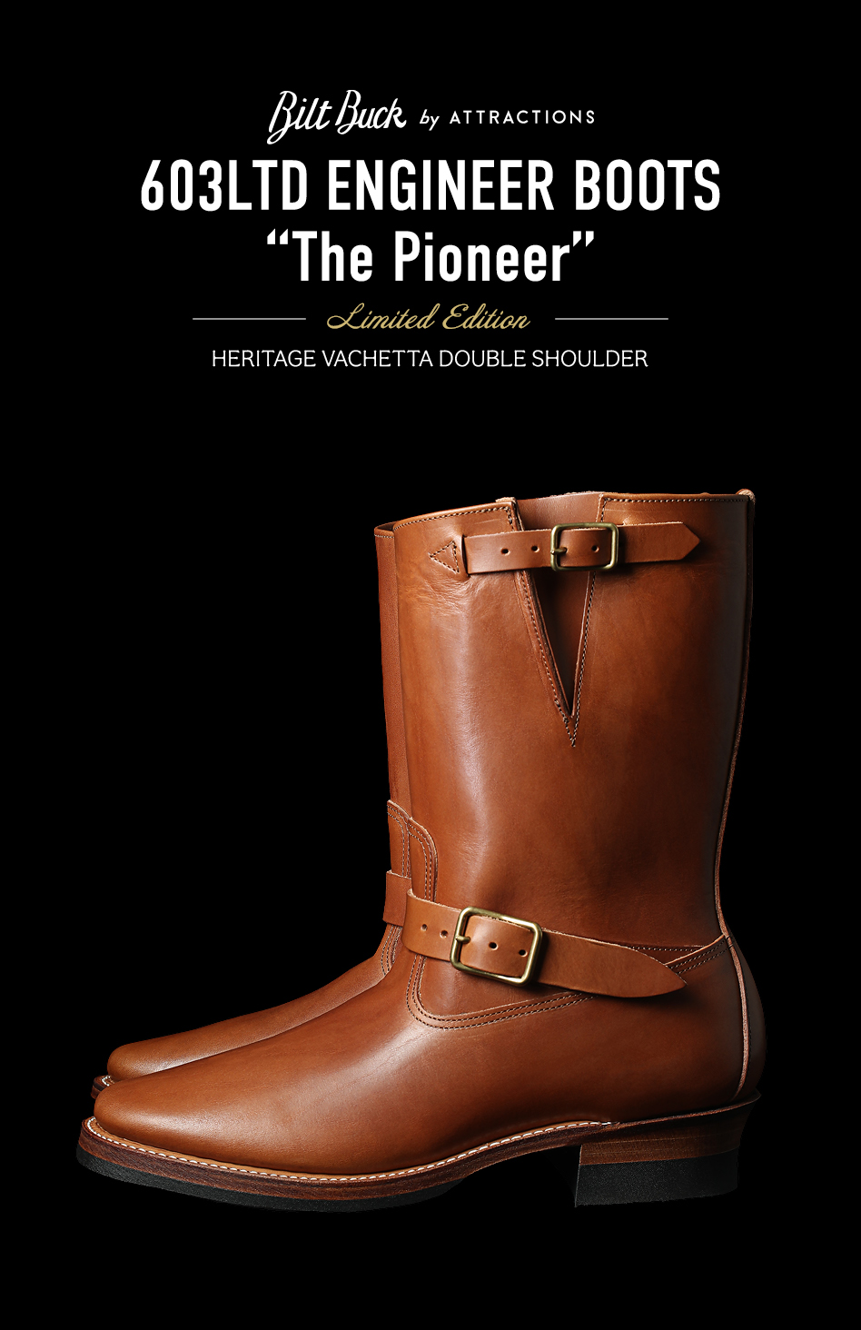 Lot.603LTD  Engineer Boots “The Pioneer” <br>Heritage Vachetta Double Shoulder<br>-Brown×Brass-