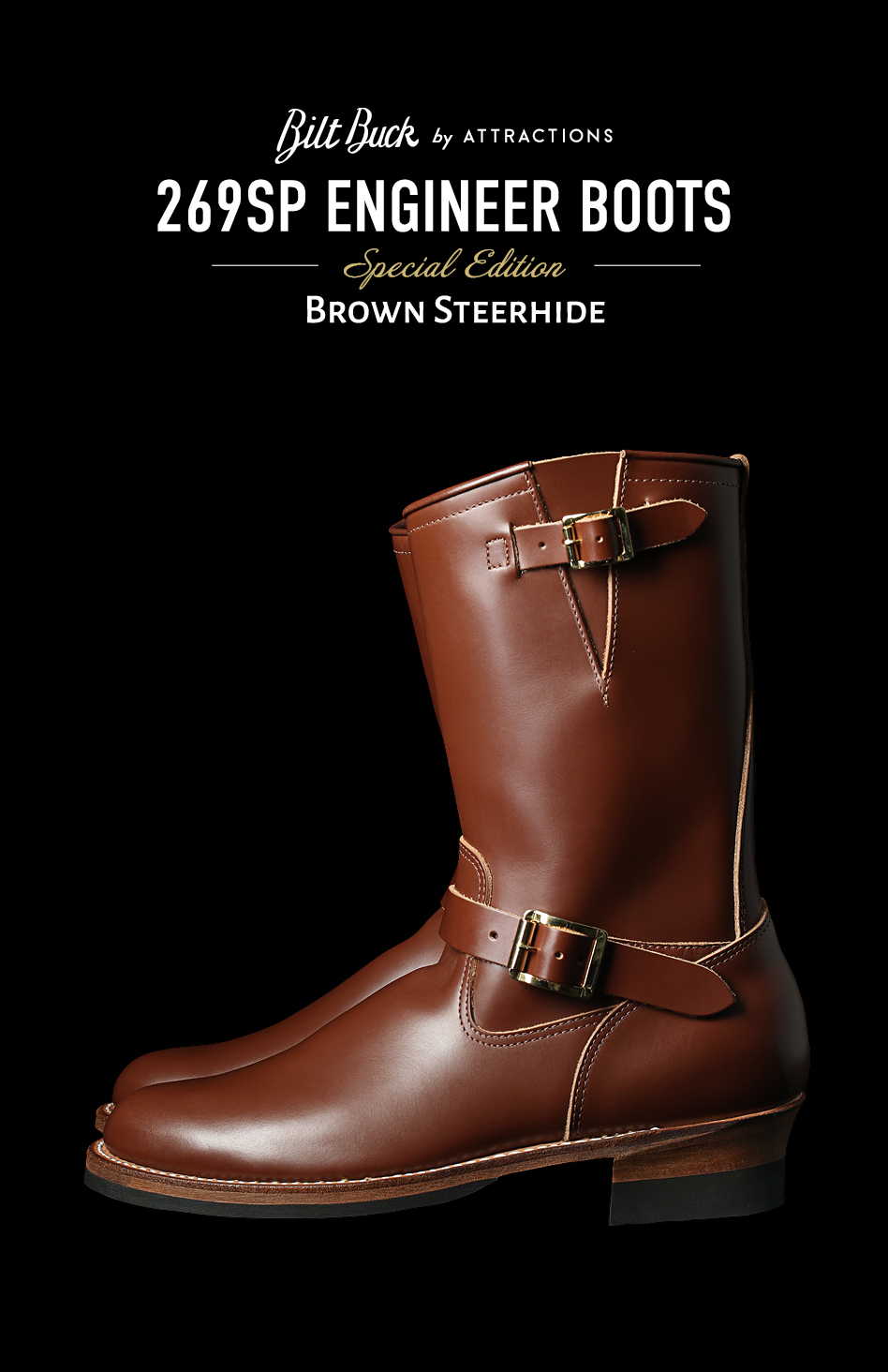 Lot.269SP  Steerhide Engineer Boots <br>-Brown×Gold-