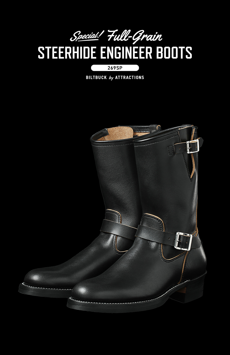 Lot.269SP Full-Grain Steerhide Engineer Boots -Black-