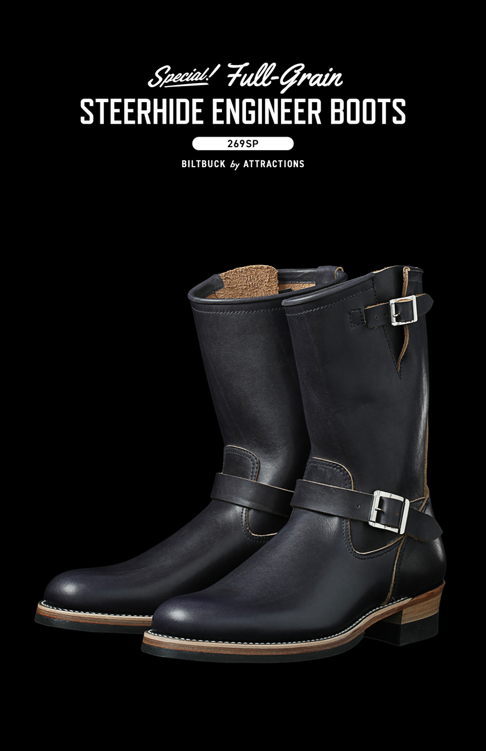 Lot.269SP Full-Grain Steerhide Engineer Boots -Indigo-